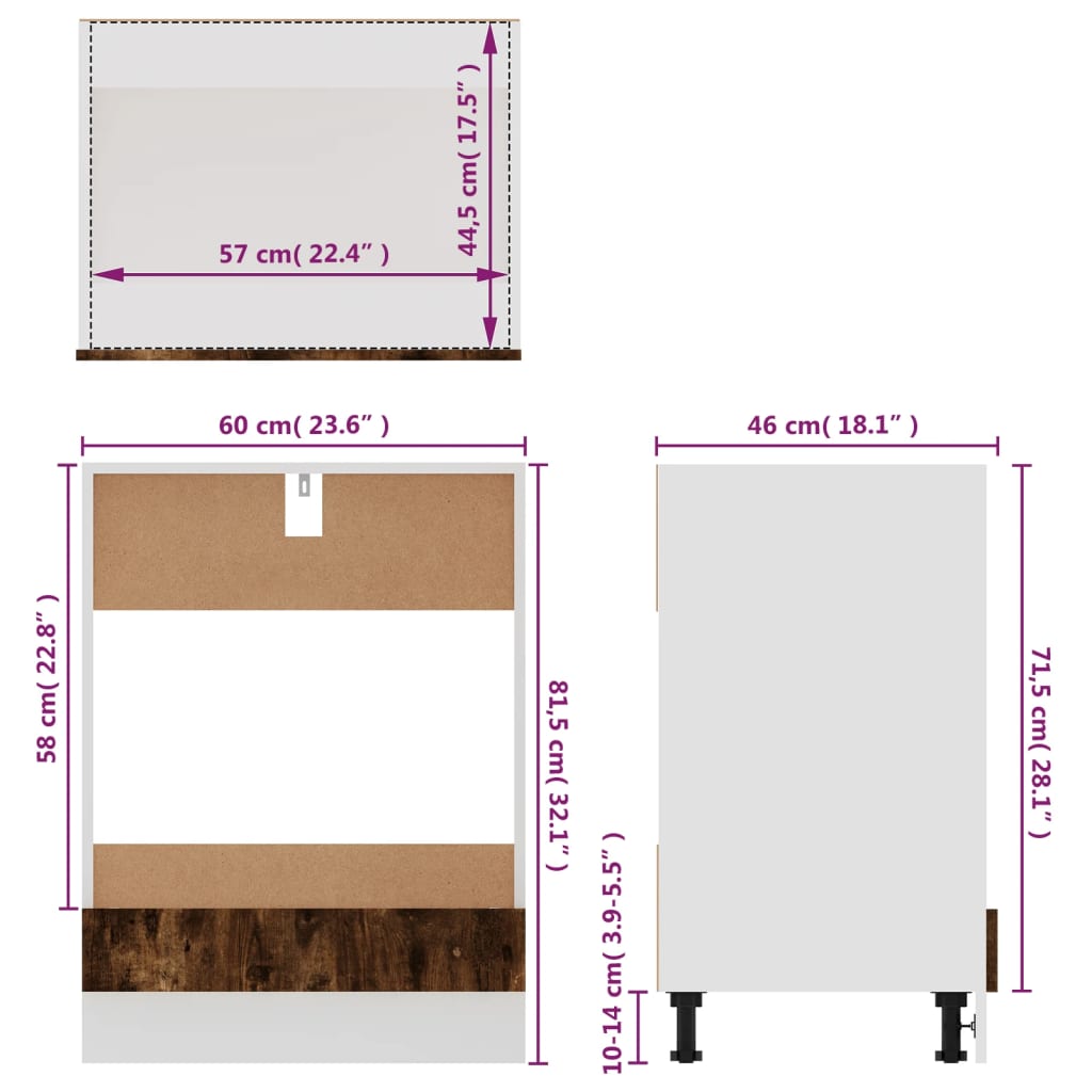 Ovnskap røkt eik 60x46x81,5 cm konstruert tre