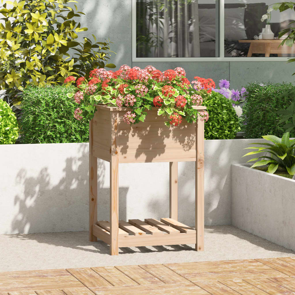 Plantekasse med hylle 54x54x81 cm heltre furu