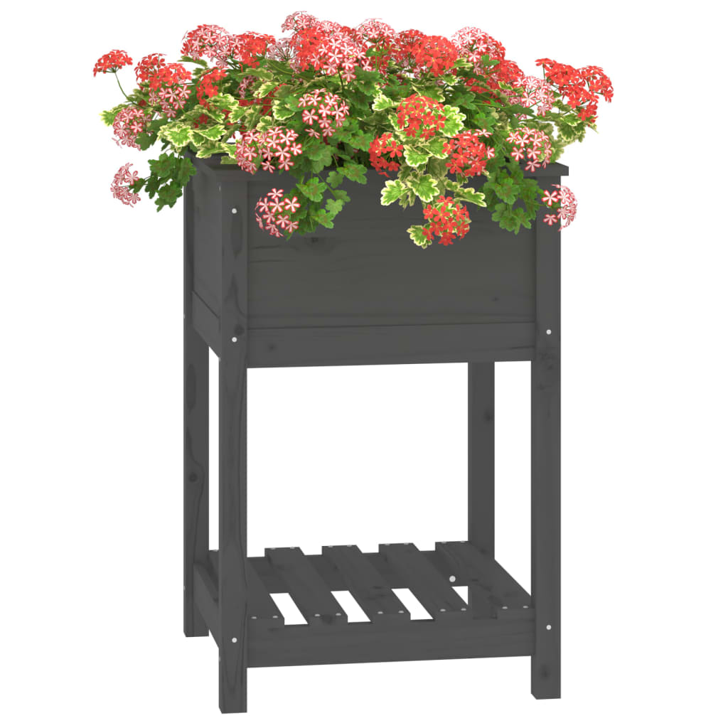 Plantekasse med hylle grå 54x54x81 cm heltre furu