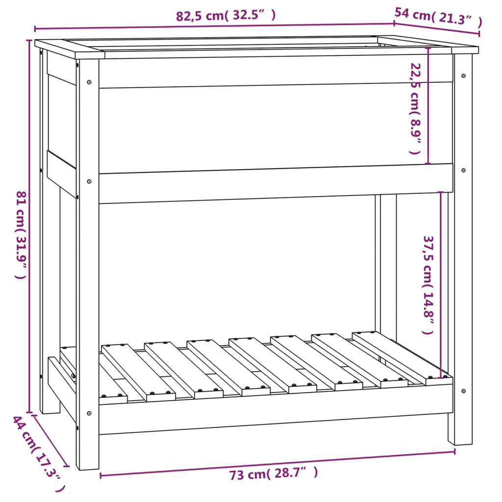 Plantekasse med hylle hvit 82,5x54x81 cm heltre furu