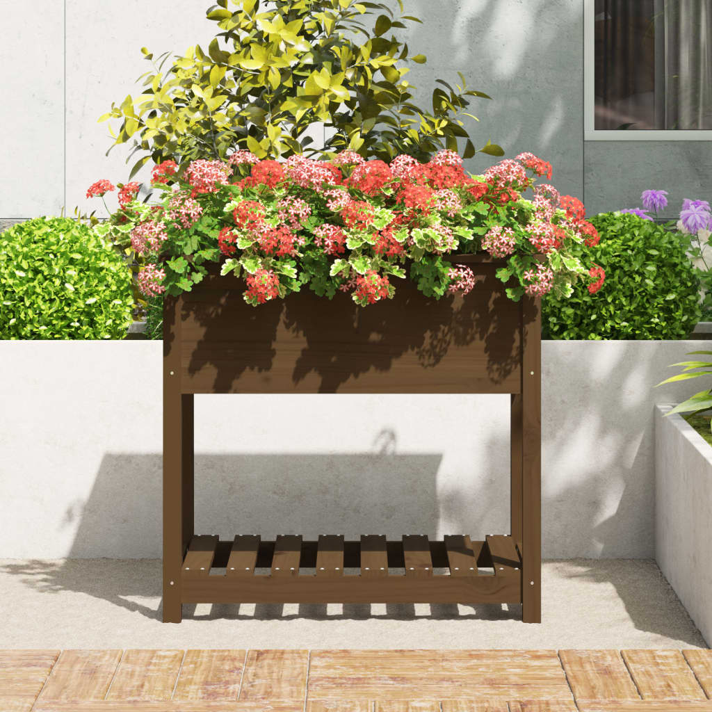 Plantekasse med hylle honningbrun 82,5x54x81 cm heltre furu