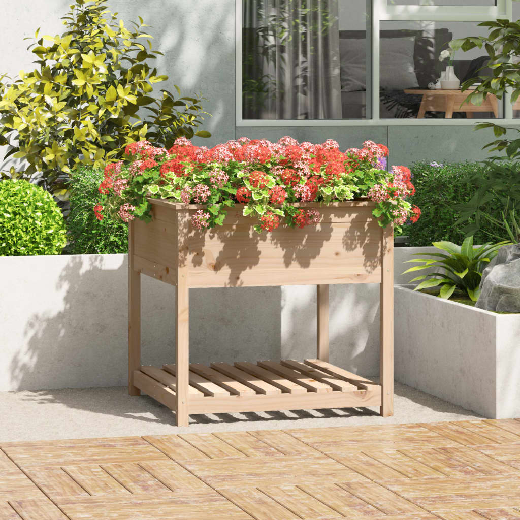 Plantekasse med hylle 82,5x82,5x81 cm heltre furu
