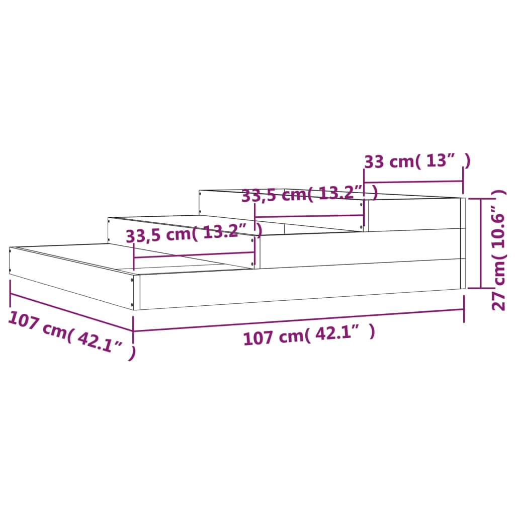 Plantekasse svart 107x107x27 cm heltre furu
