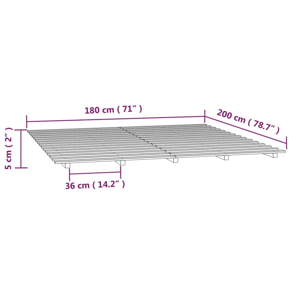 Sengeramme hvit 180x200 cm heltre furu