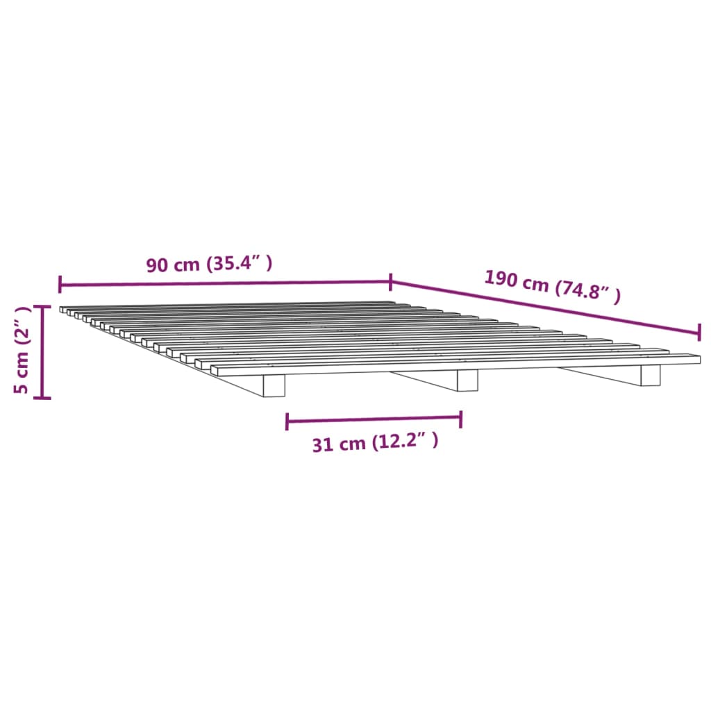 Sengeramme svart 90x190 cm heltre furu