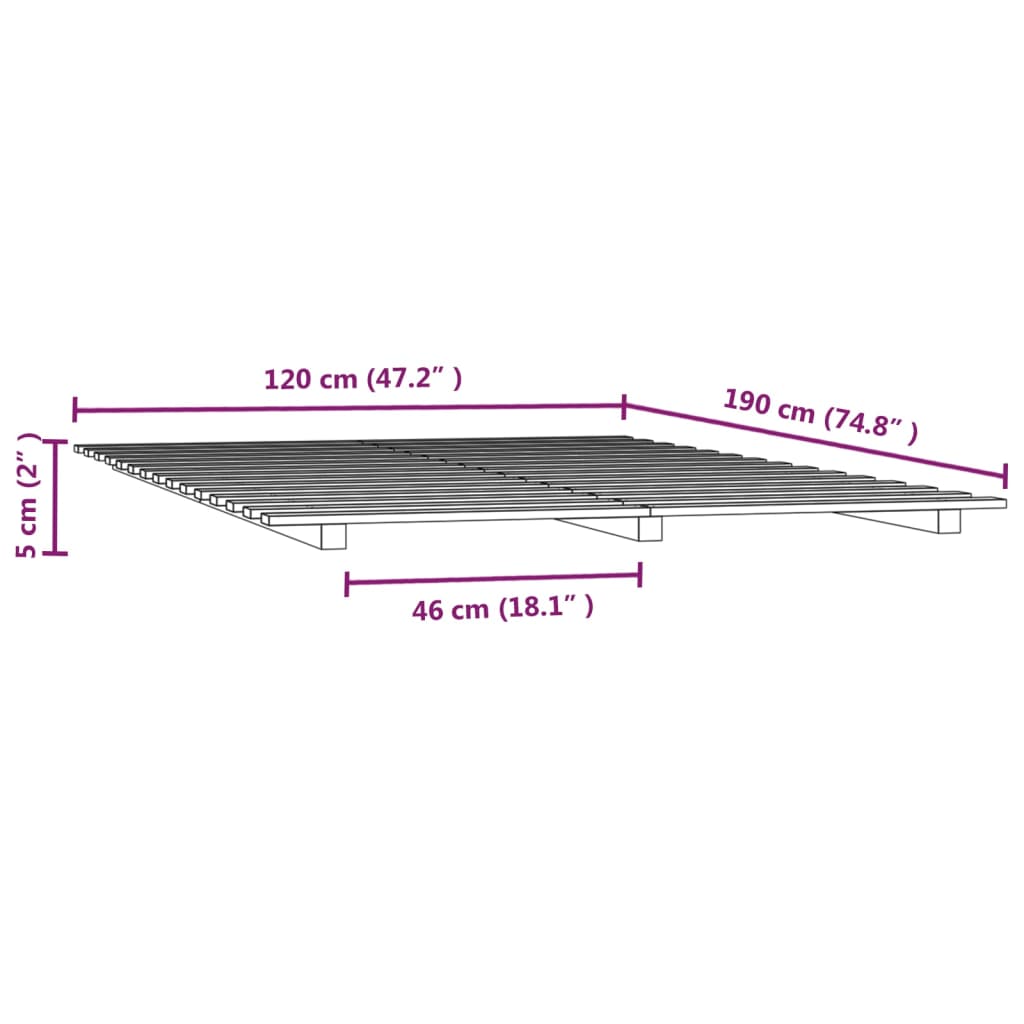Sengeramme hvit 120x190 cm heltre furu