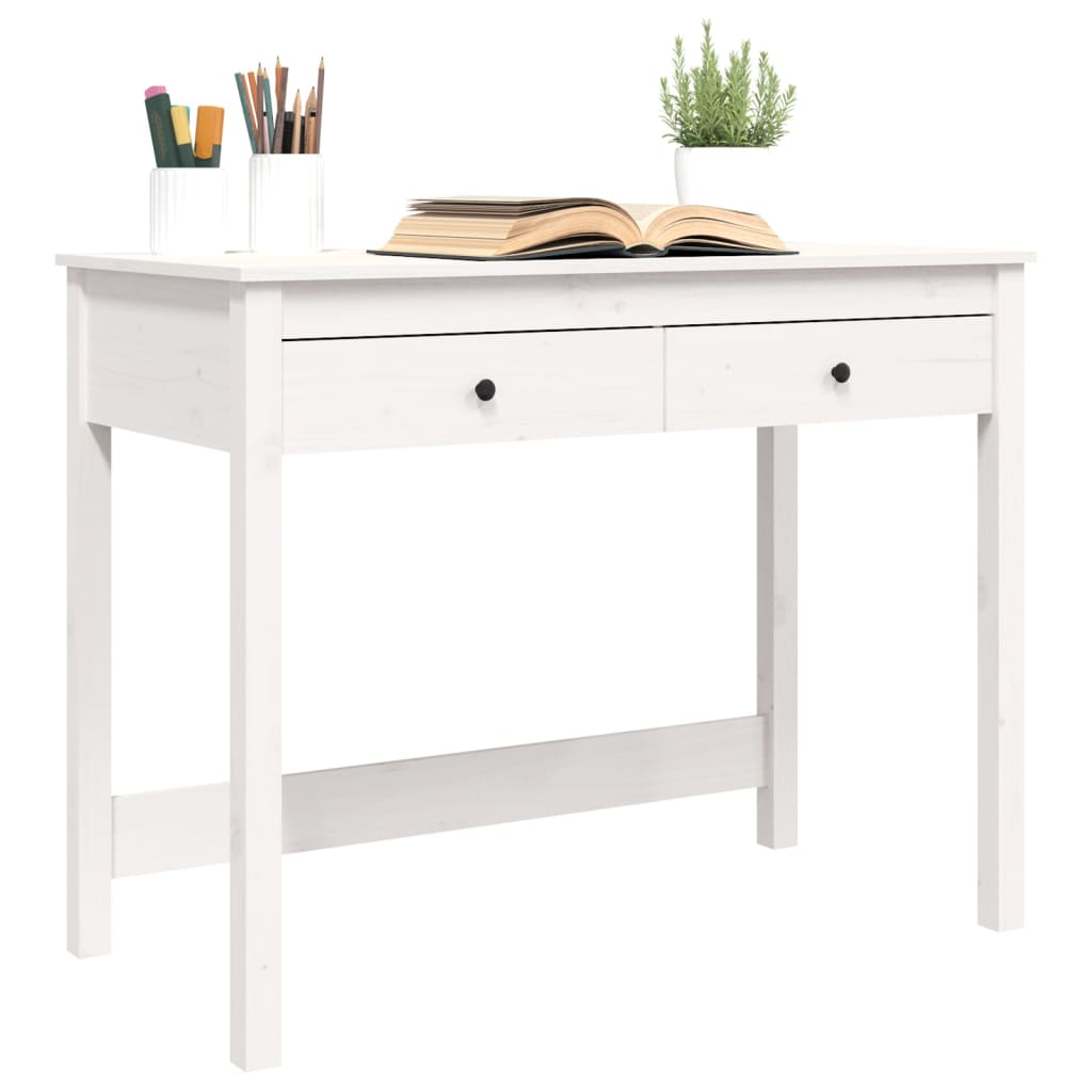 Skrivebord med skuffer hvit 100x50x78 cm heltre furu