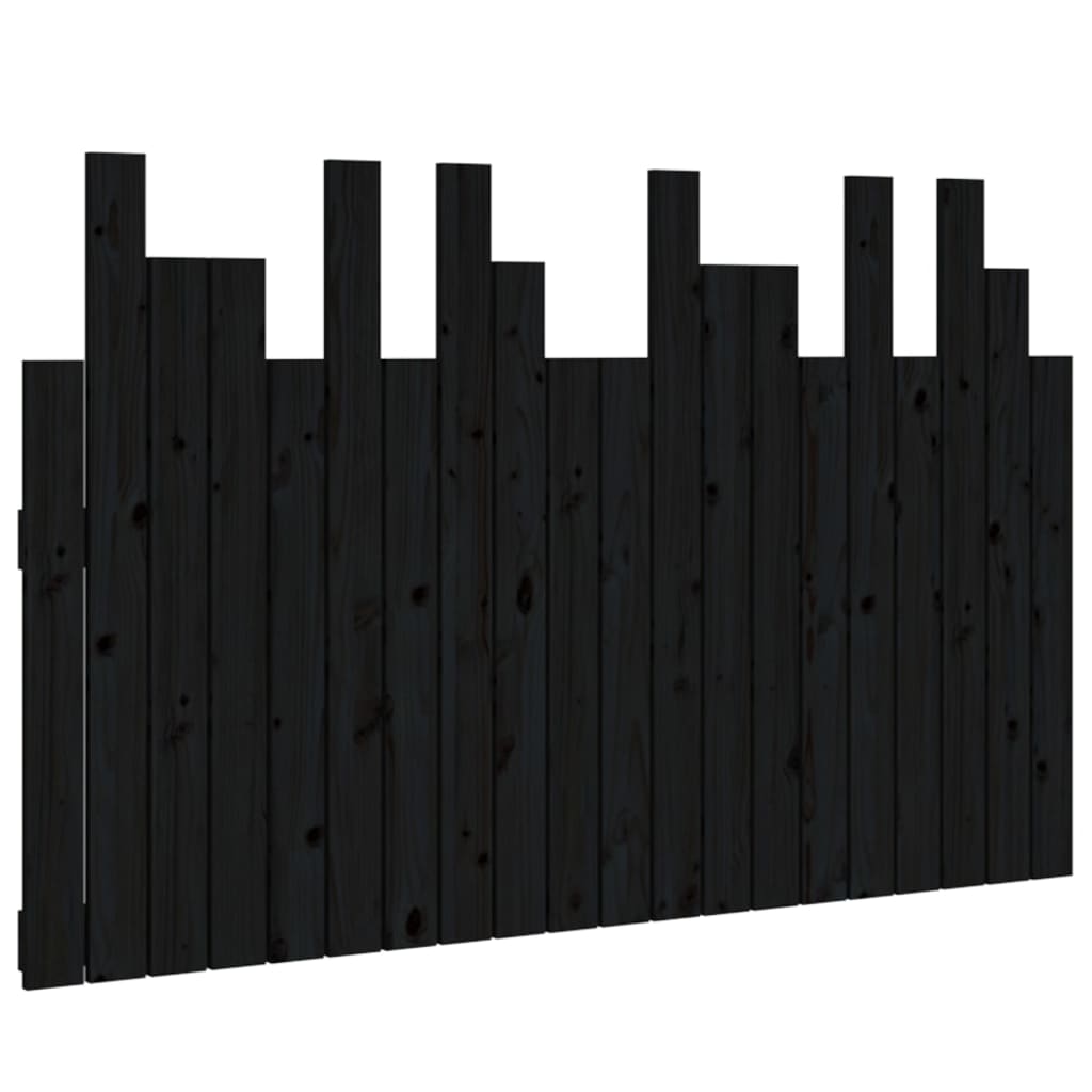 Veggmontert sengegavl svart 127,5x3x80 cm heltre furu