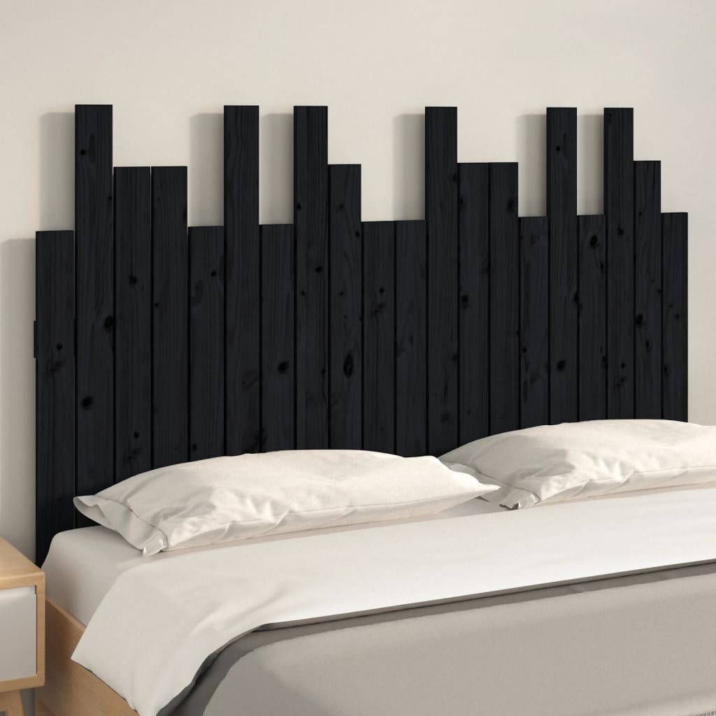 Veggmontert sengegavl svart 127,5x3x80 cm heltre furu