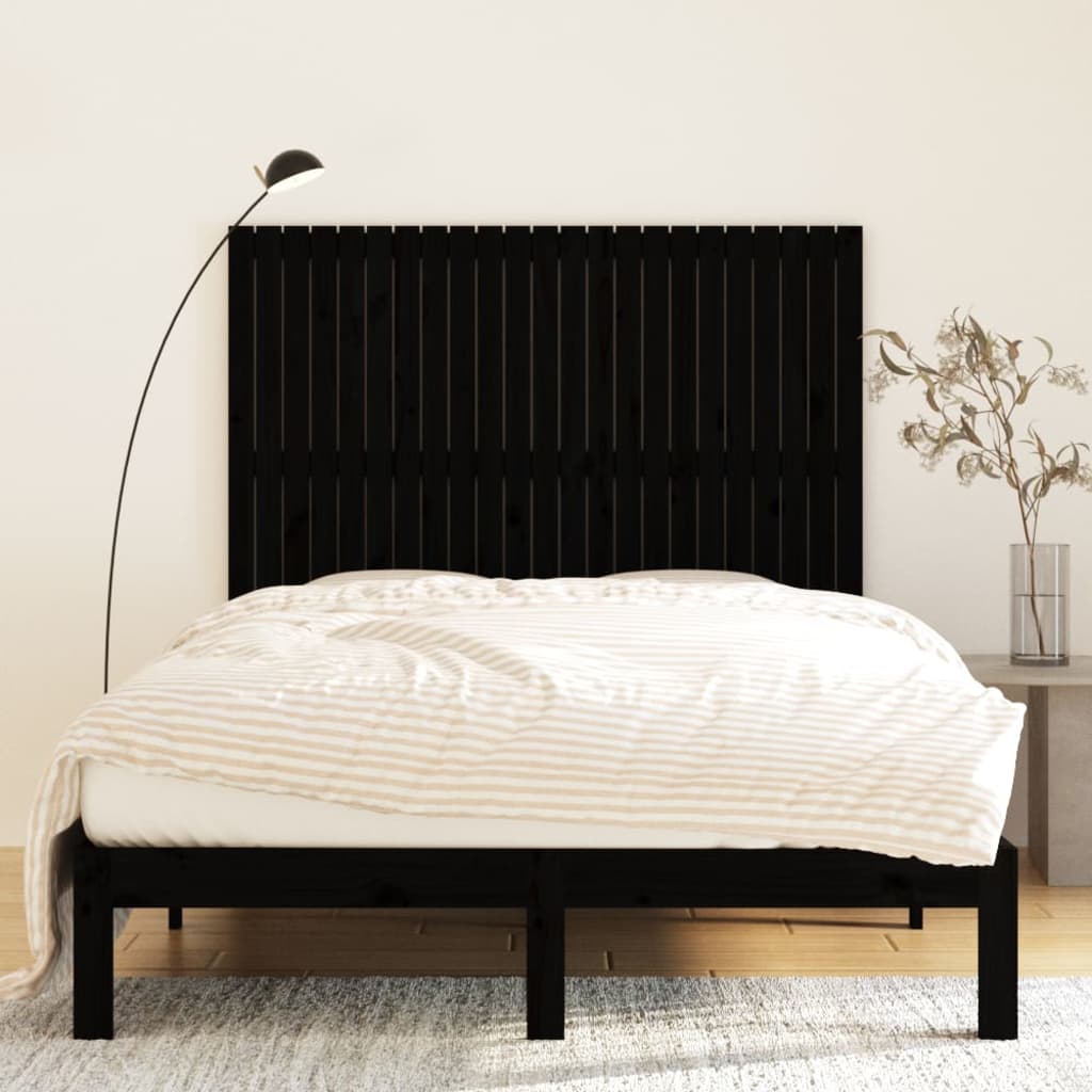 Veggmontert sengegavl svart 146,5x3x110 cm heltre furu