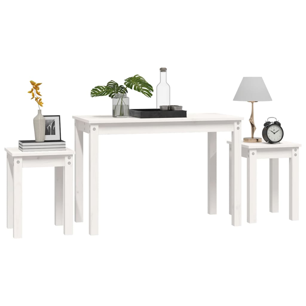 Stablebord 3 stk hvit heltre furu