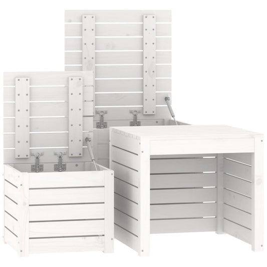 Hagekassesett hvit 3 deler heltre furu