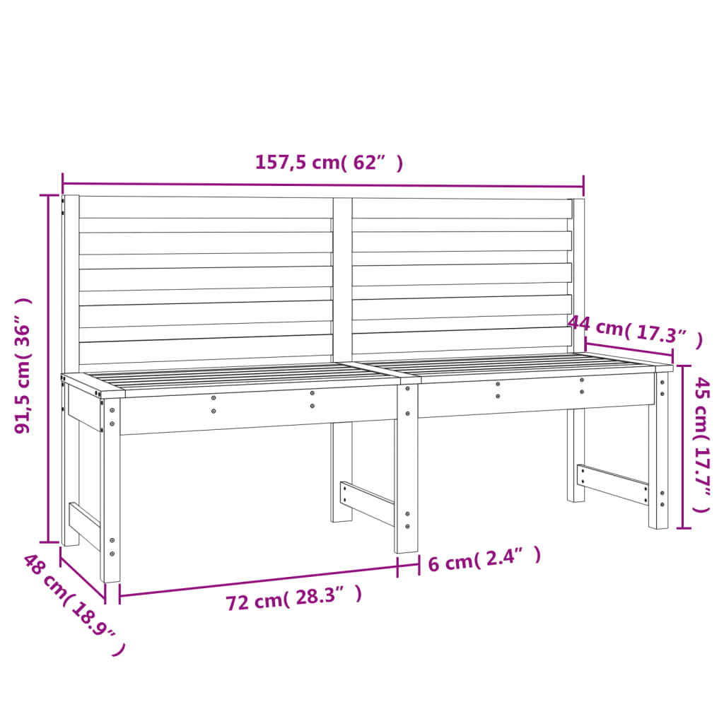 Hagebenk 157,5 cm heltre furu