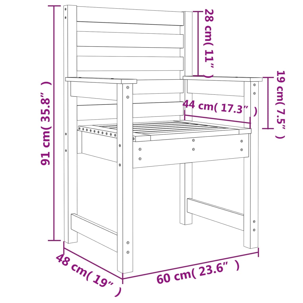 Hagestoler 2 stk grå 60x48x91 cm heltre furu