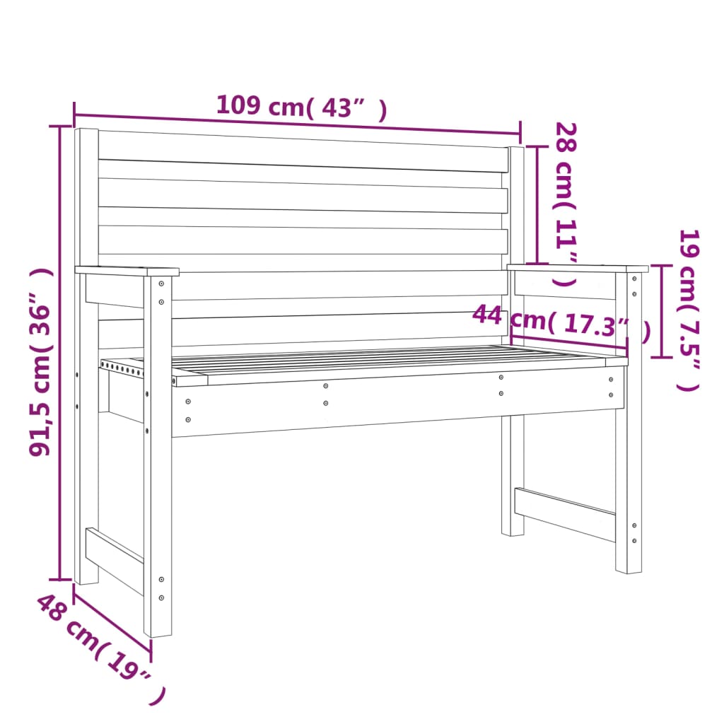 Hagebenk 109x48x91,5 cm heltre furu