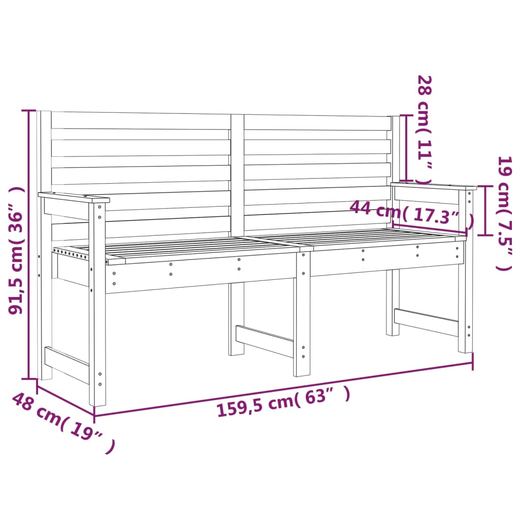 Hagebenk 159,5x48x91,5 cm heltre furu