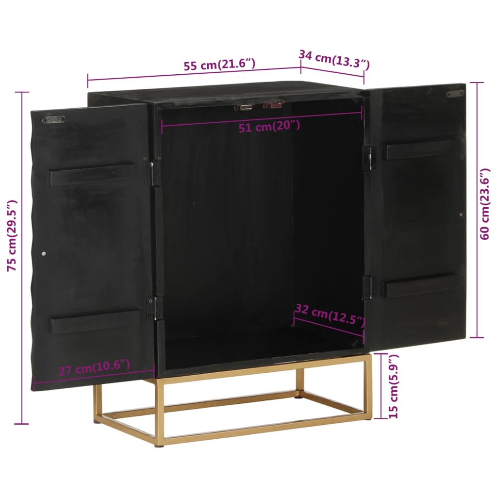 Skjenk svart 55x34x75 cm heltre mango og jern