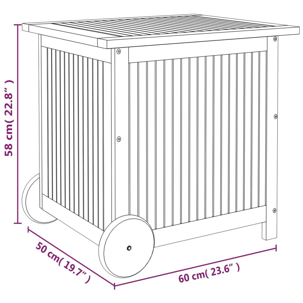 Putekasse med hjul 60x50x58 cm heltre akasie