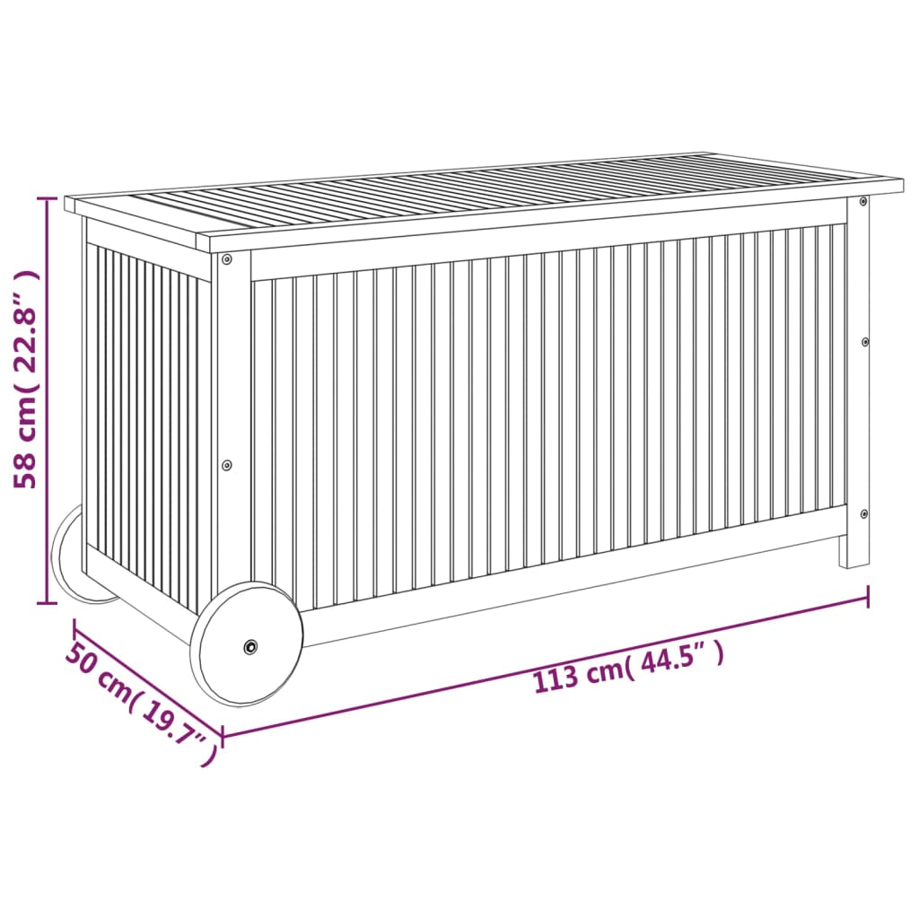 Putekasse med hjul 113x50x58 cm heltre akasie