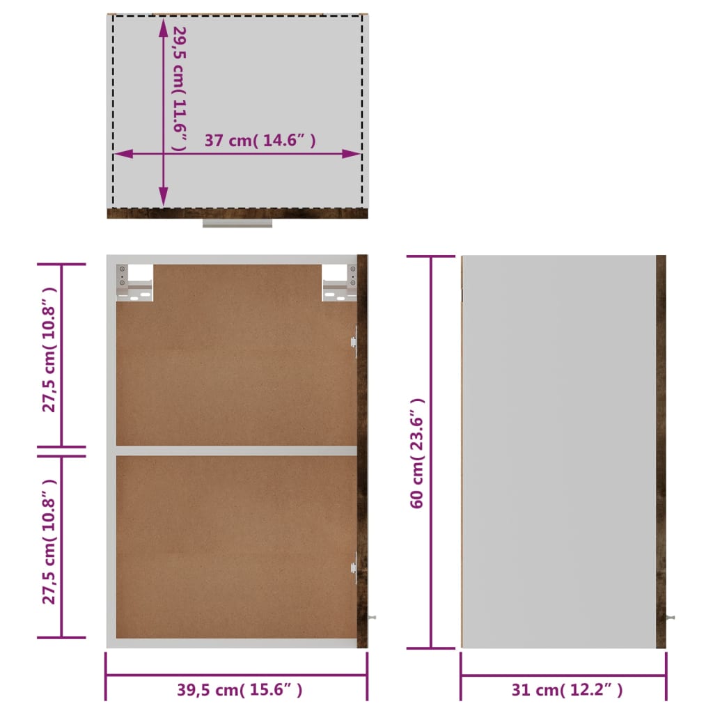 Vegghengt skap røkt eik 39,5x31x60 cm konstruert tre