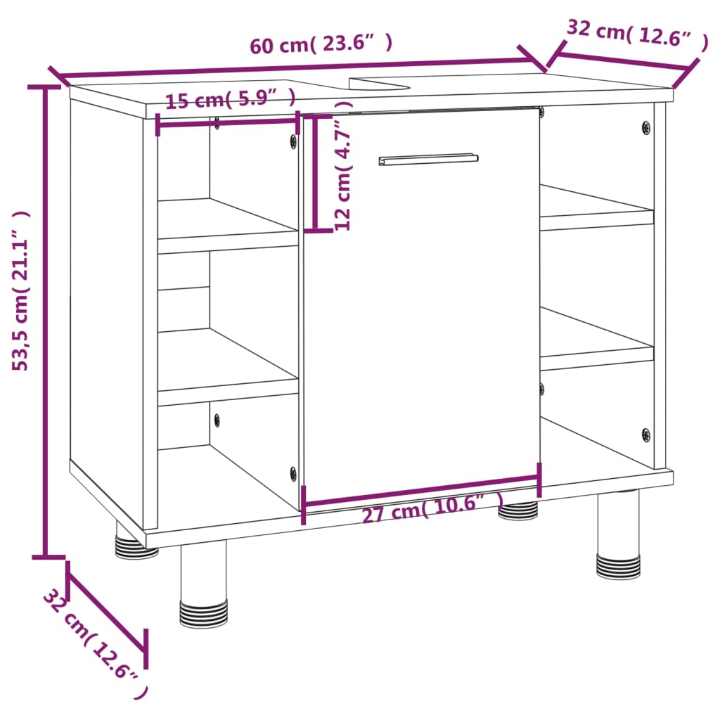 Baderomsskap brun eik 60x32x53,5 cm konstruert tre