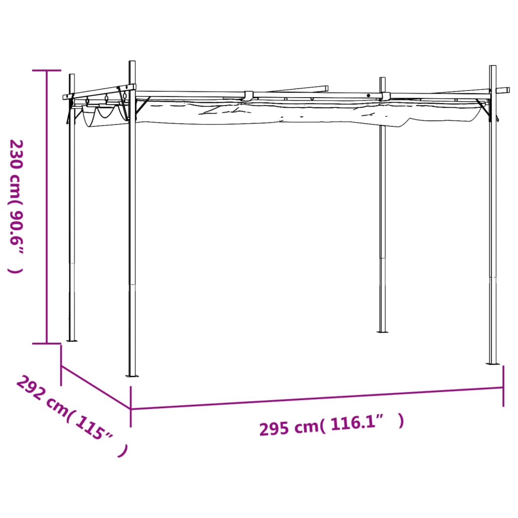 Pergola med uttrekkbar tak antrasitt 295x292x230 cm
