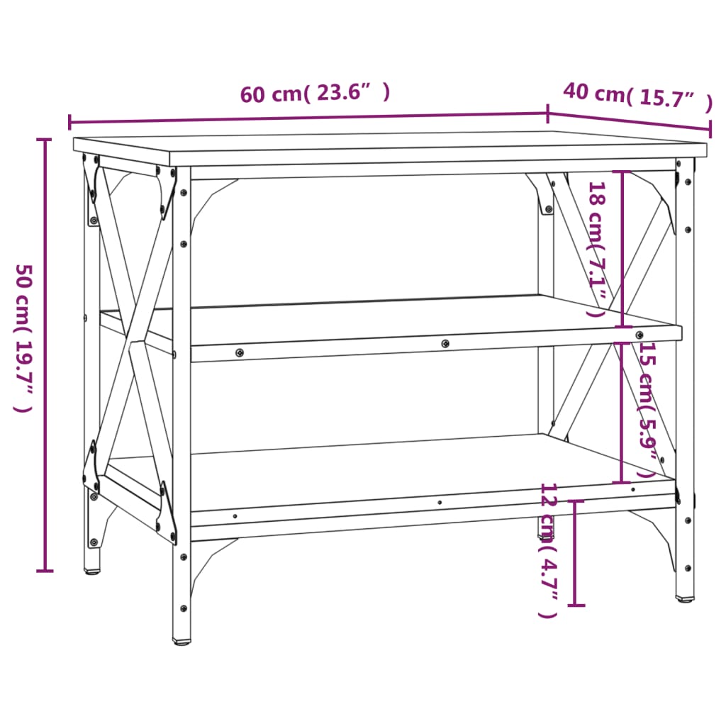 TV-benk røkt eik 60x40x50 cm konstruert tre