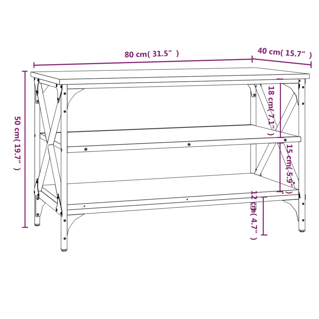 TV-benk røkt eik 80x40x50 cm konstruert tre