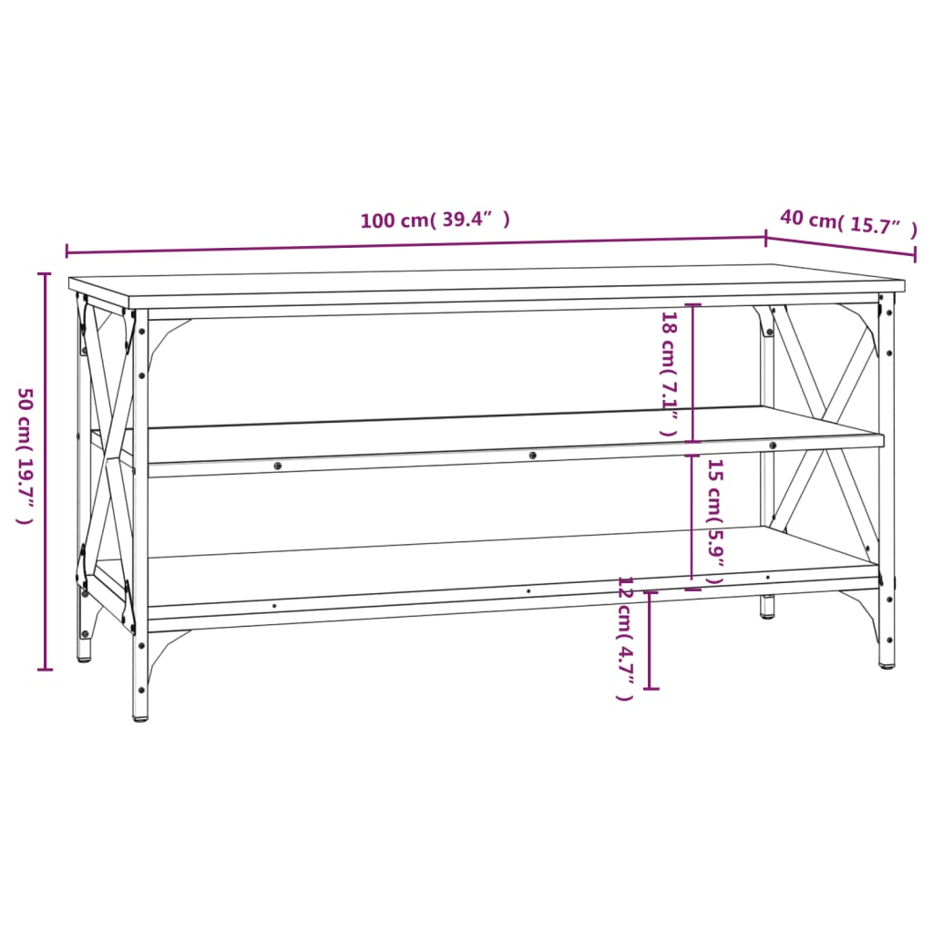 TV-benk røkt eik 100x40x50 cm konstruert tre