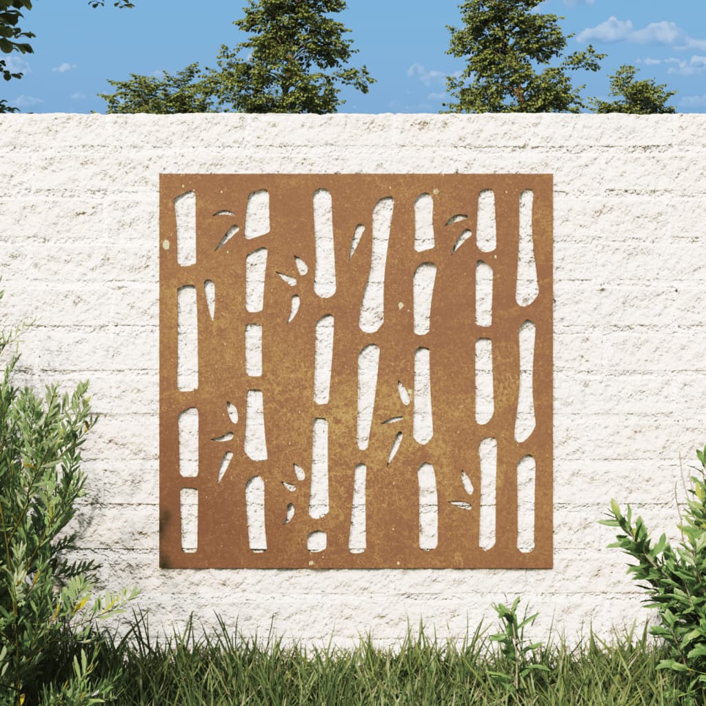 Veggdekorasjon til hage 55x55 cm cortenstål bambusdesign