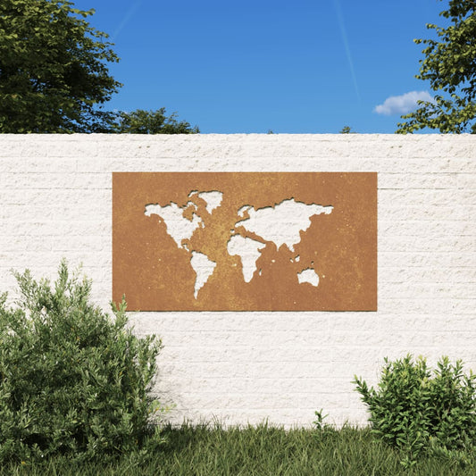 Veggdekorasjon til hage 105x55 cm cortenstål verdenskart-design