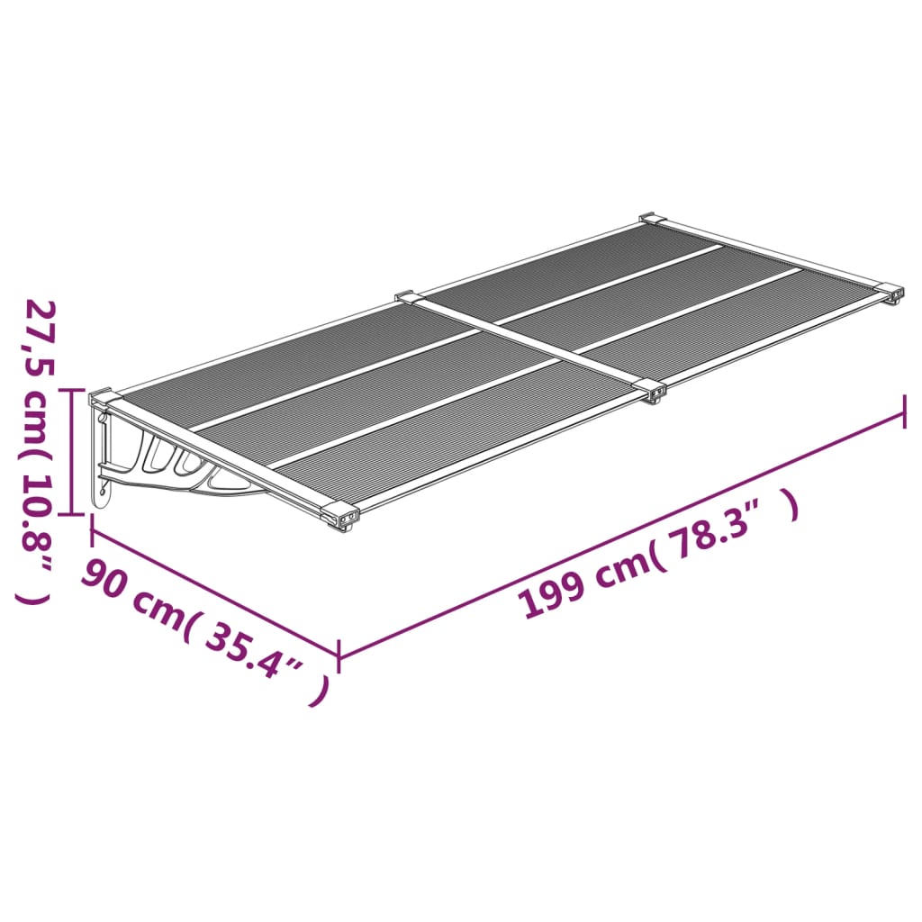 Skjermtak svart og gjennomsiktig 199x90 cm polykarbonat