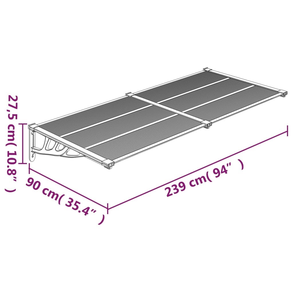 Skjermtak grå og gjennomsiktig 239x90 cm polykarbonat