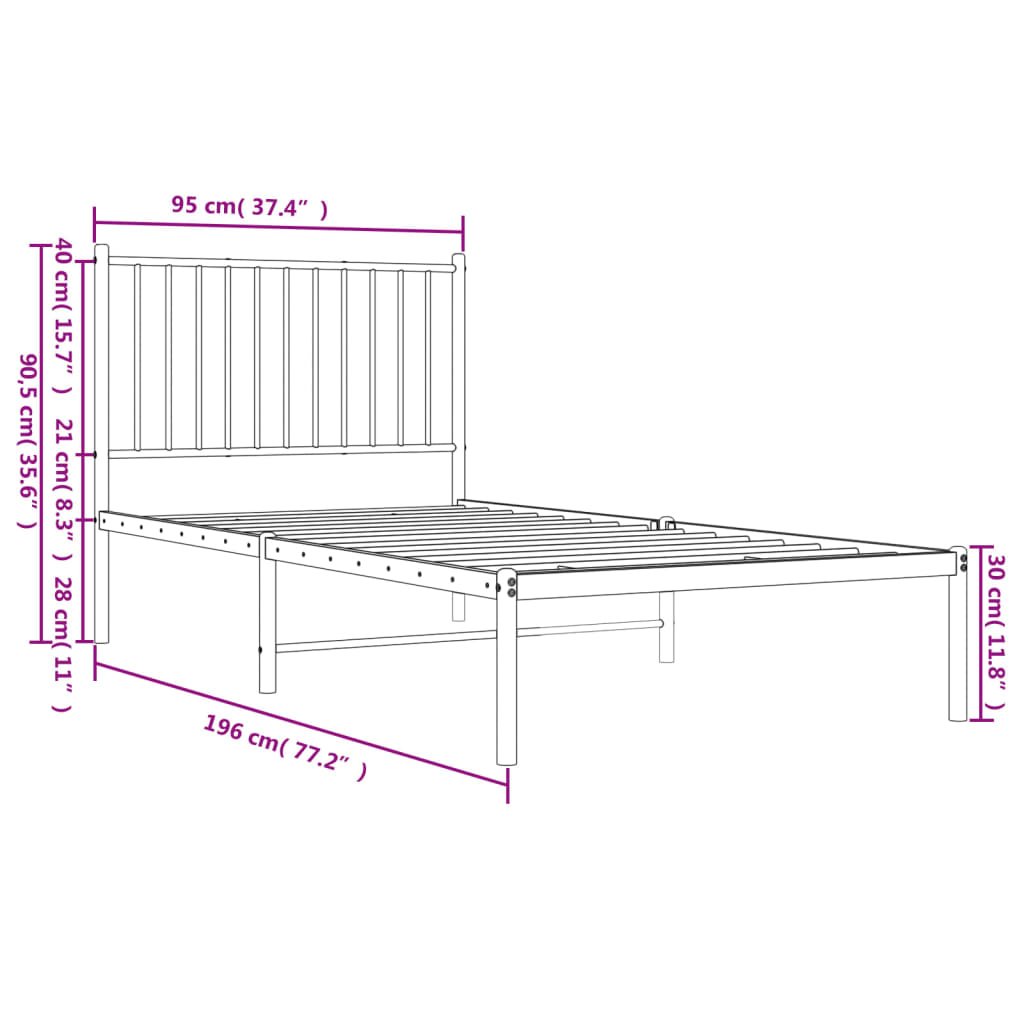 Sengeramme i metall med hodegavl svart 90x190 cm