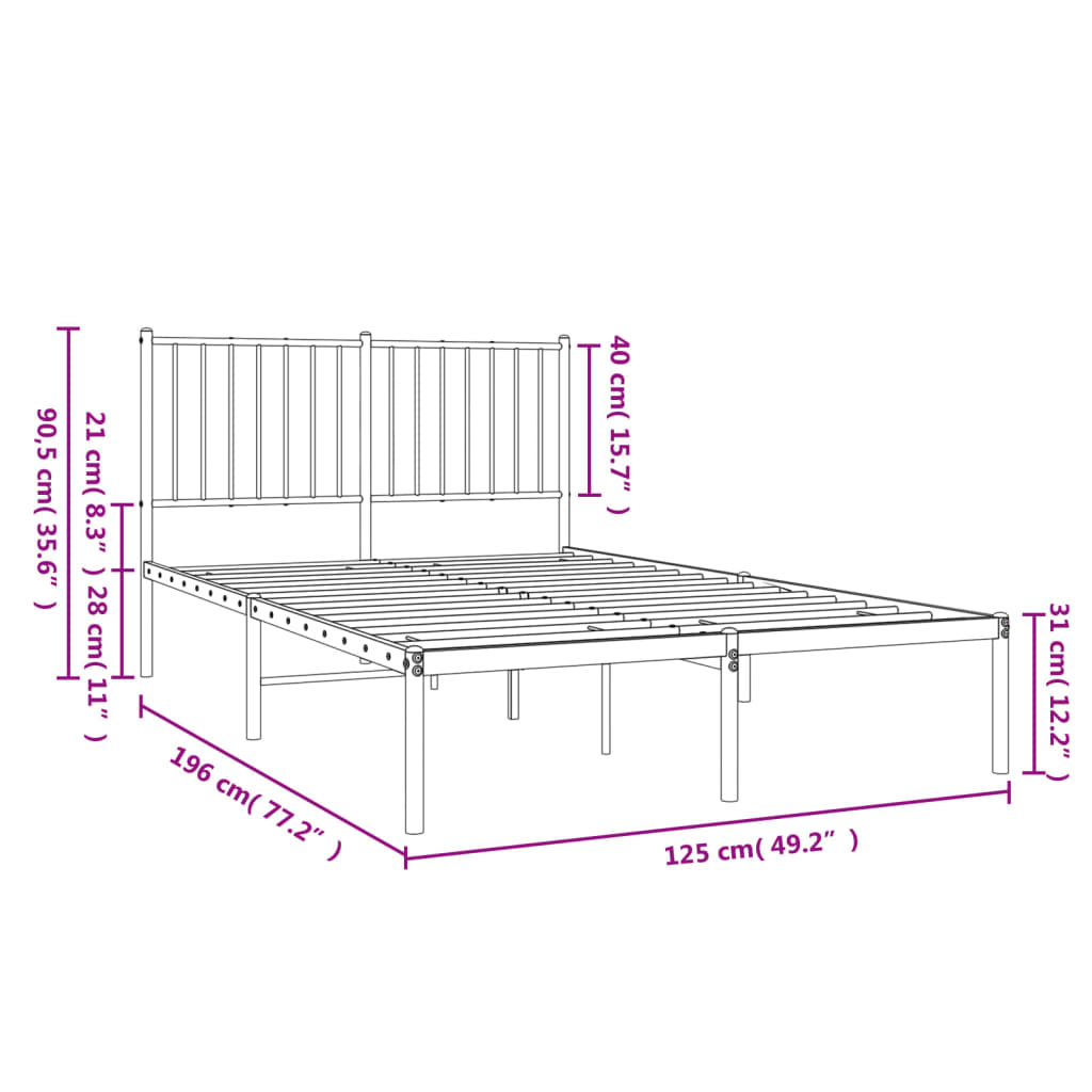 Sengeramme i metall med sengegavl svart 120x200 cm