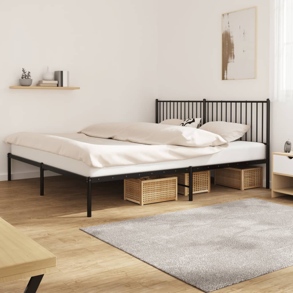 Sengeramme i metall med sengegavl svart 193x203 cm