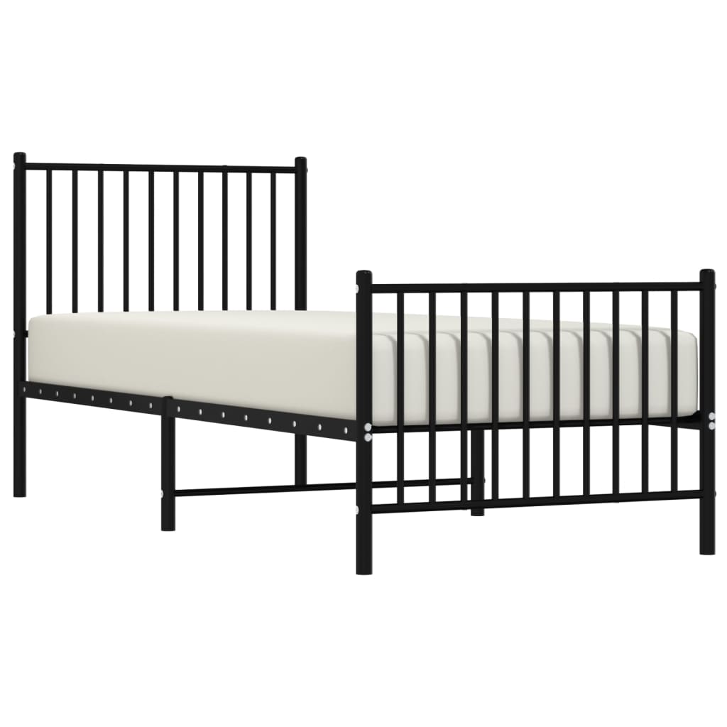 Sengeramme i metall med hode- og fotgavl svart 75x190 cm