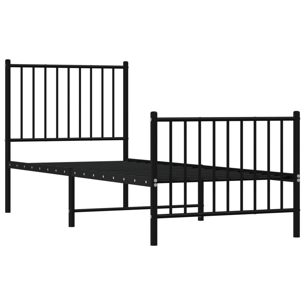 Sengeramme i metall med hode- og fotgavl svart 75x190 cm