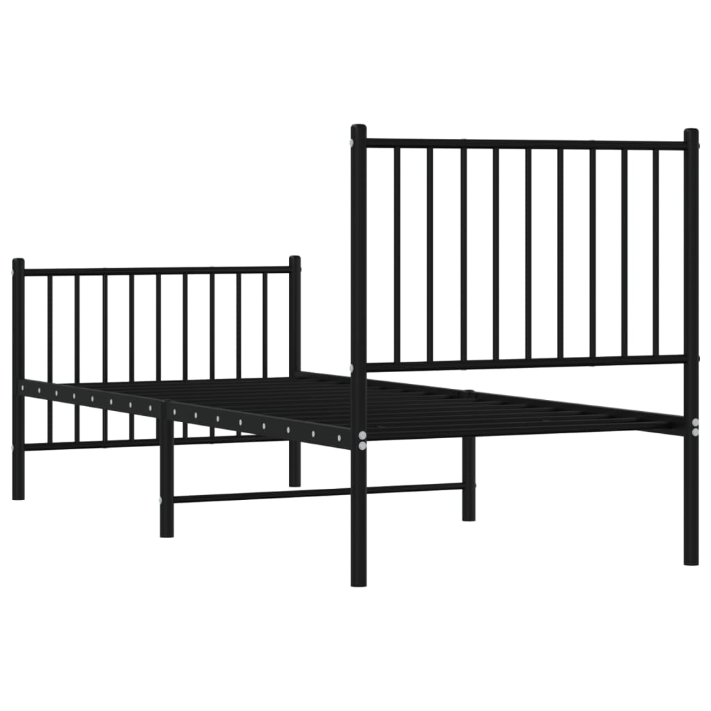 Sengeramme i metall med hode- og fotgavl svart 75x190 cm
