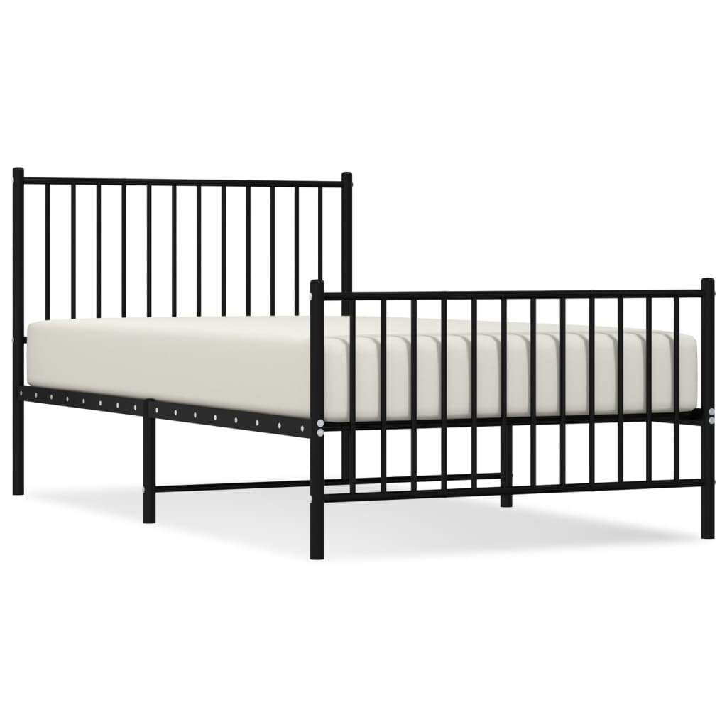 Sengeramme i metall med hode- og fotgavl svart 100x190 cm