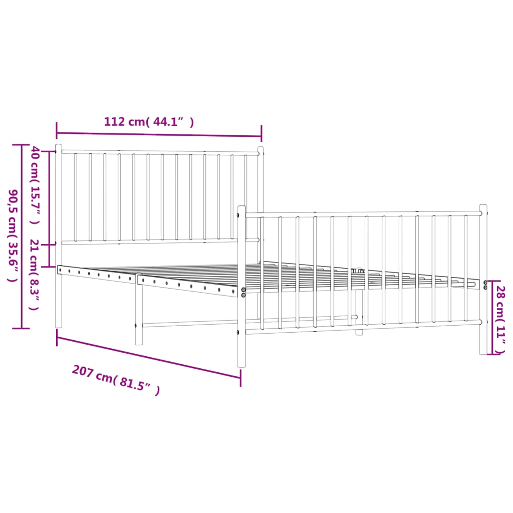 Sengeramme i metall med hode- og fotgavl svart 107x203 cm