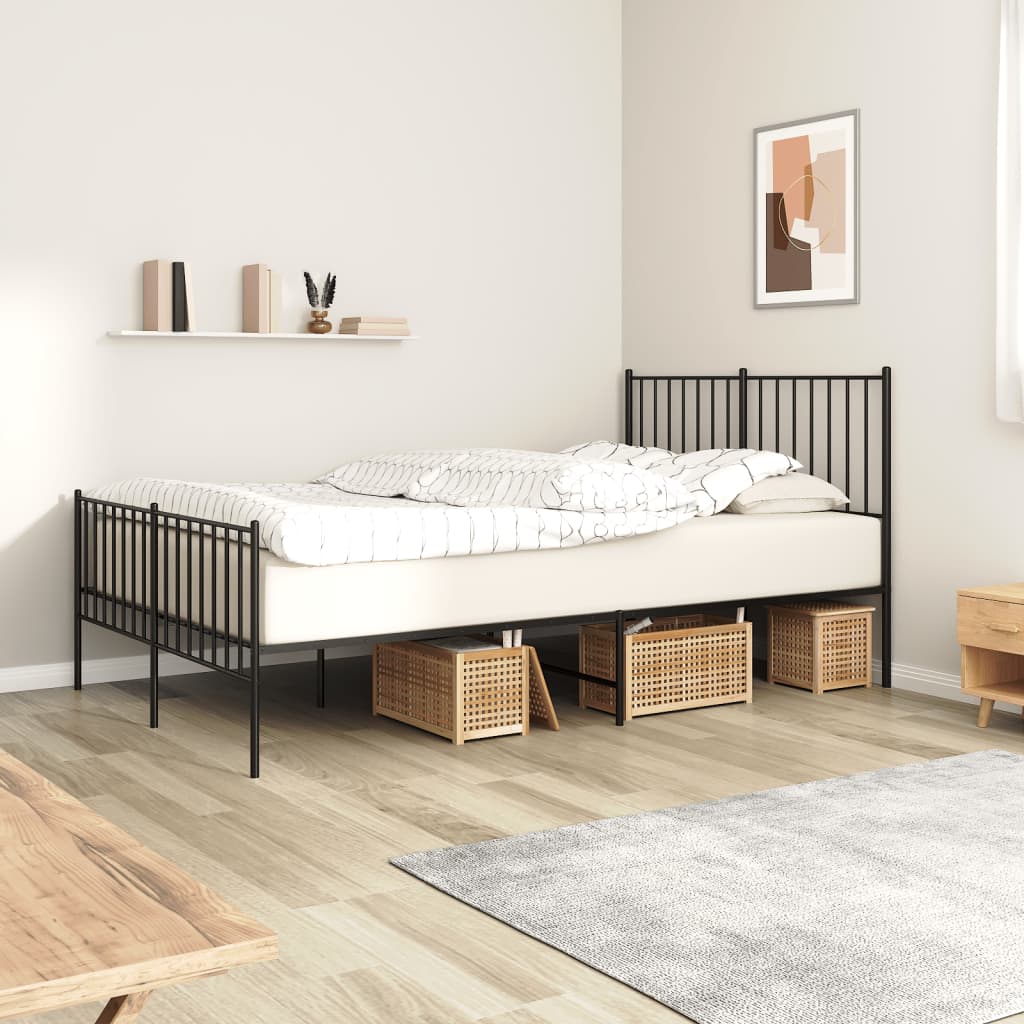 Sengeramme i metall med hode- og fotgavl svart 120x190 cm