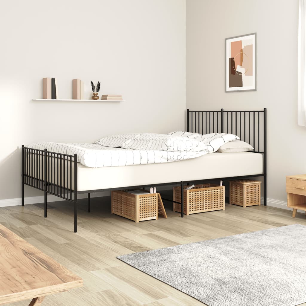 Sengeramme i metall med hode- og fotgavl svart 135x190 cm