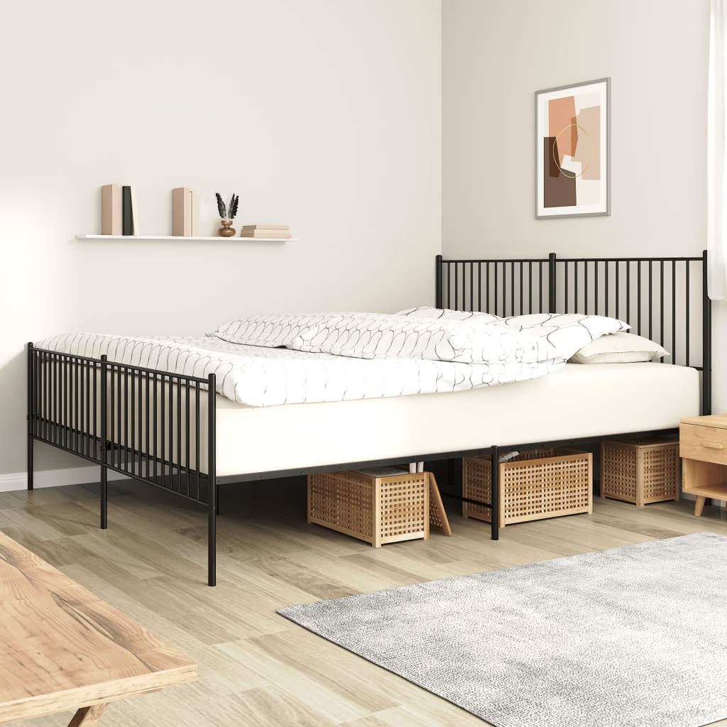 Sengeramme i metall med hode- og fotgavl svart 193x203 cm