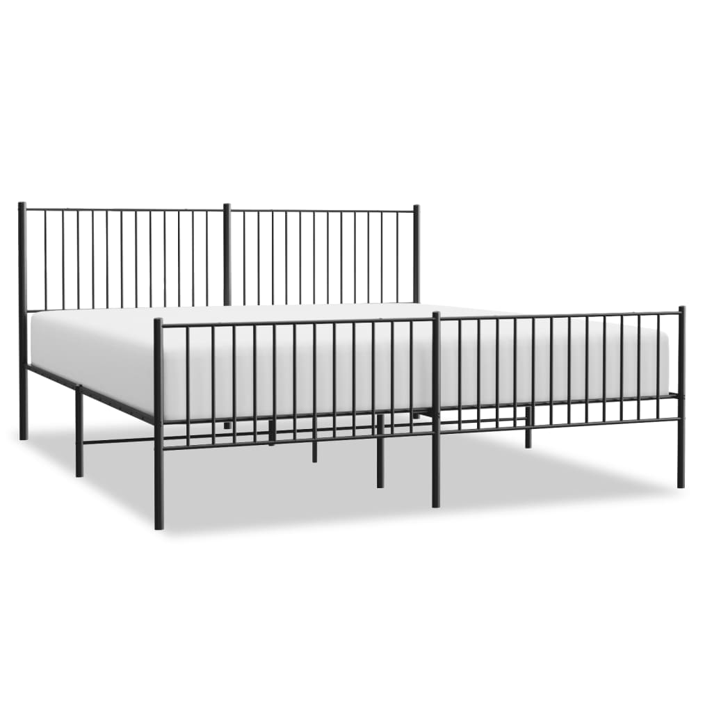 Sengeramme i metall med hode- og fotgavl svart 200x200 cm