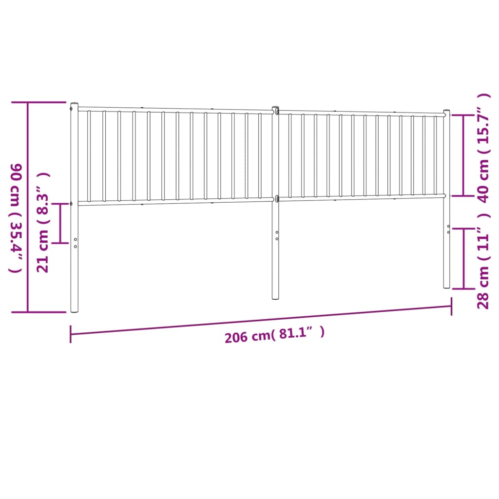 Utskiftbar sengegavl i metall svart 200 cm