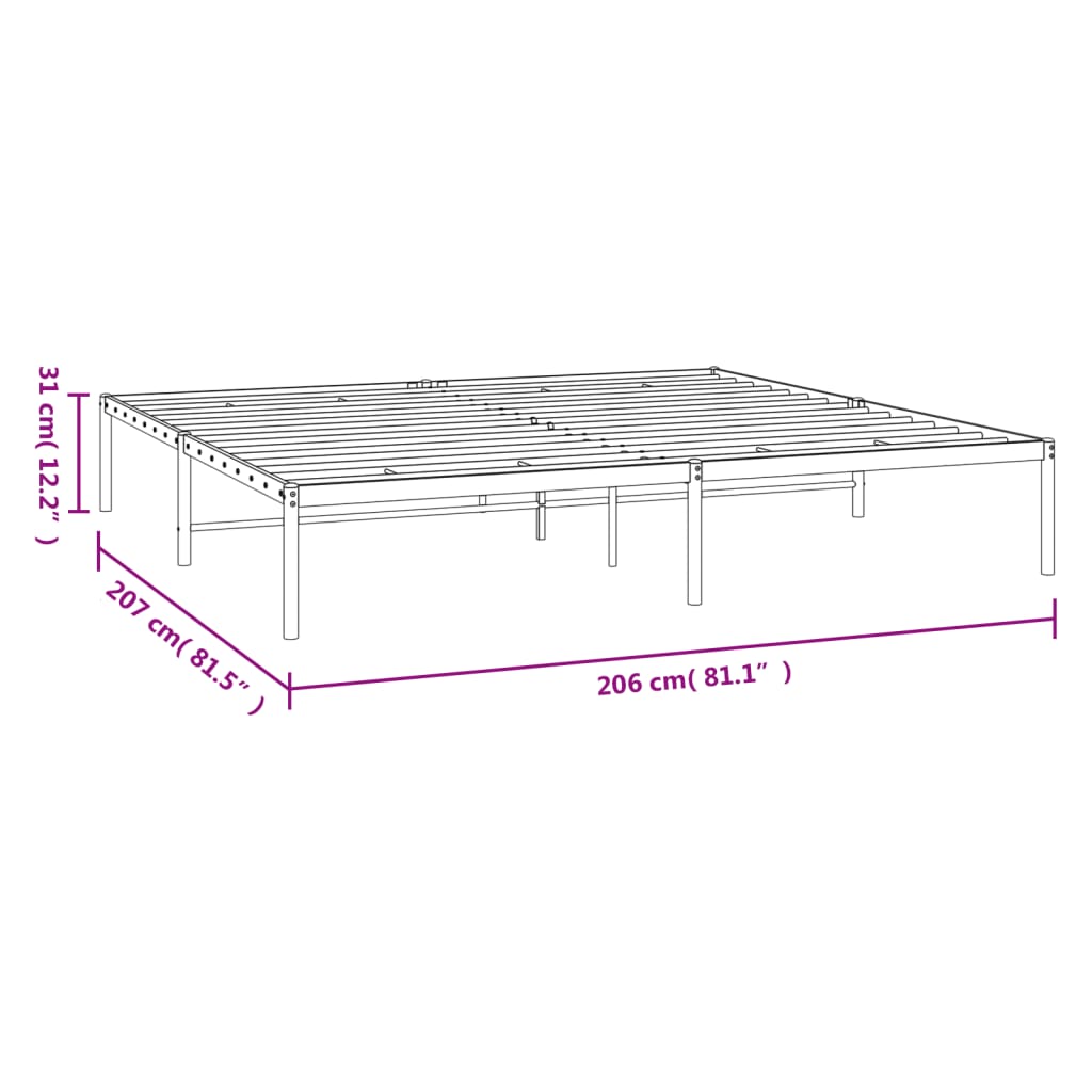 Sengeramme i metall hvit 200x200 cm