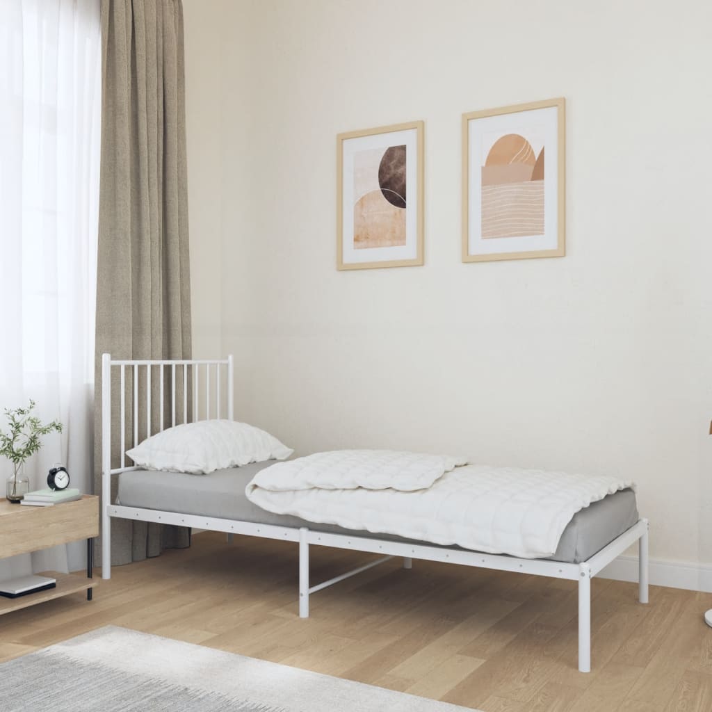 Sengeramme i metall uten madrass med hodegavl hvit 75x190 cm