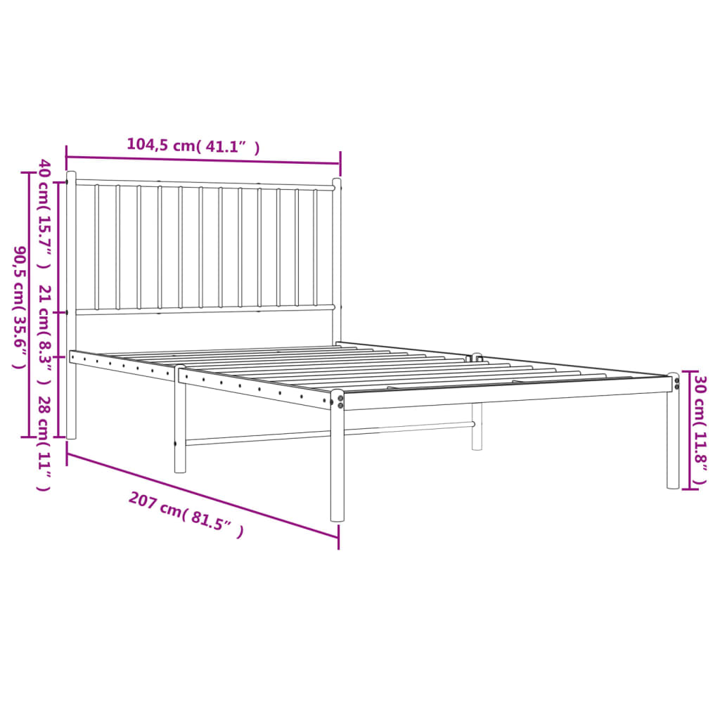 Sengeramme i metall med hodegavl hvit 100x200 cm