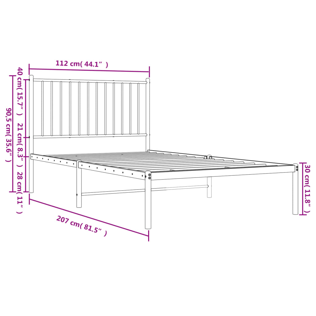 Sengeramme i metall med hodegavl hvit 107x203 cm